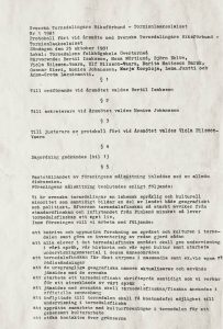 Protokoll från det allra första årsmötet för STR-T 25 oktober 1981. Sidan 1.